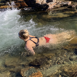 Dipping in freezing mountain river