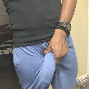 Blue shorts bulge